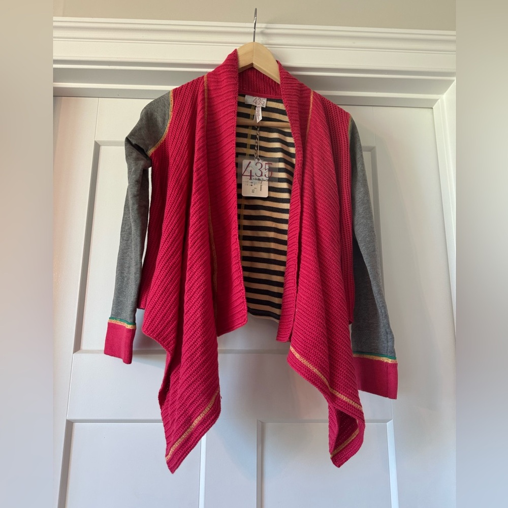 Matilda Jane Hot Pink Draped Open-Front Sweater with Gray Sleeves